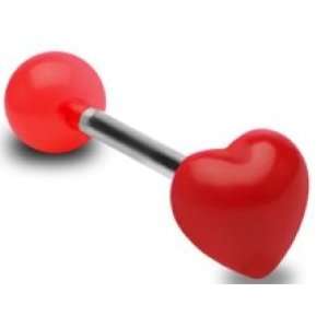  Tongue Ring Piercing Barbell with Red Heart Design Top 