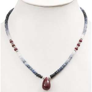   Natural Faceted Shaded Sapphire & Ruby Drop Beaded Necklace Jewelry