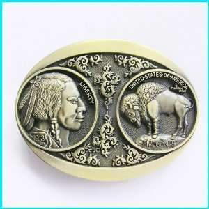   Indian Head Bull USA Coin Belt Buckle WT 112AB: Everything Else