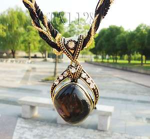 Fashion Ethnic style black semi precious stones pendant necklace 