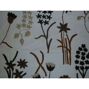   Crewel Fabric Tulip Garden Browns on Off White Cotton
