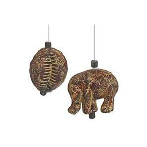   Ceramic ornaments, Red Cowry and Elephant (pair)