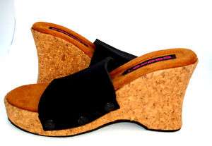 Lexees Sandal Shoe in CORK Wedge Brown Sole/black flap  