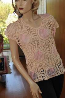 Lims Vintage & New Hand Made Cotton Crochet Top Pink SIZES S, M, L 