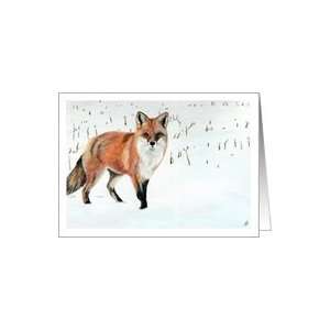 Red Fox Snowy Corn Field Painting Card Health & Personal 