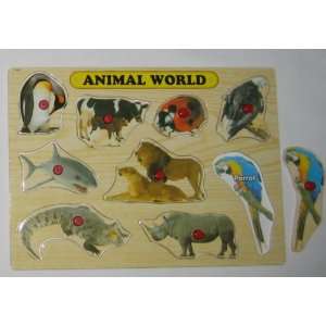  Animal World Wooden Puzzle with Pegs 