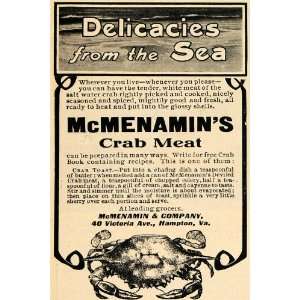  1907 Ad McMenamins Crab Meat Delicacies Sea Grocers 