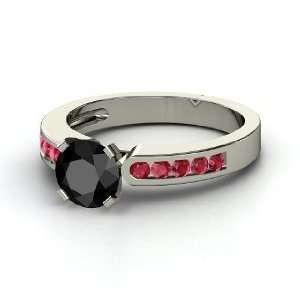  Kelsey Ring, Round Black Diamond 14K White Gold Ring with 