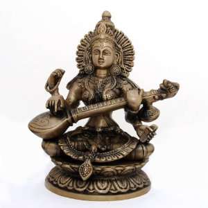   Goddess Saraswati Worship Art Sculpture Metal Brass