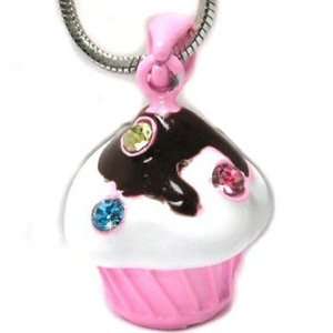  Cute Yummy Pink Crystal Mini Cupcake Figural Charm Pendant 