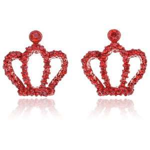  Ruby Crystal Rhinestone Royal Princess Crown Stud Earrings Jewelry