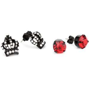 Betsey Johnson Royal Engagement Crown Red Stud Duo Stud Earring Set