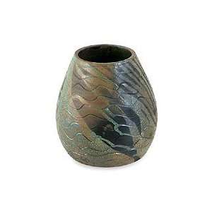  Raku ceramic vase, Waves