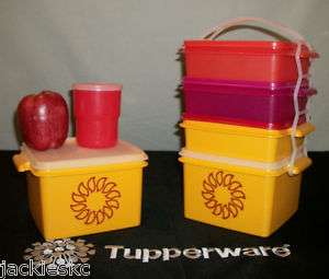 Tupperware 5 Quartet Box Lunch Set + Handle + Tumbler  