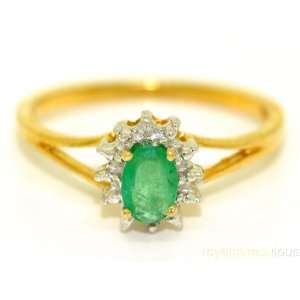  14K Gold Birthstone Ring Emerald & Diamond (May) Jewelry