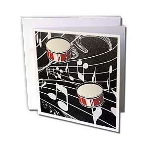  Florene Music   Red Drums On Music Notes   Greeting Cards 