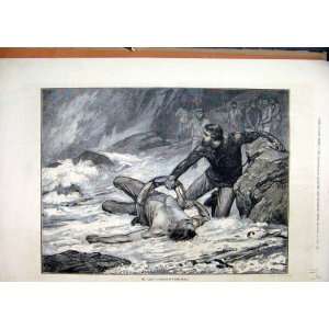   Man Rescued Stormy Sea Rocks 1877 Frank Dadd Fine Art