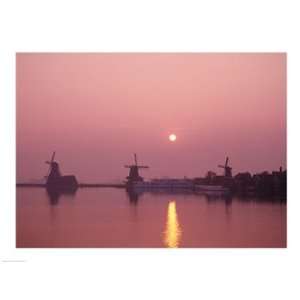  Windmills at Sunrise, Zaanse Schans, Netherlands Poster 