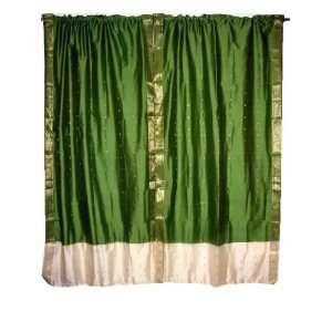  2 Lime Green Ivory Border Artsilk Sari Drapes Panels 