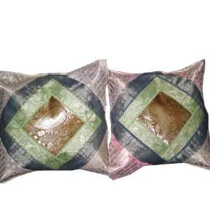   Vintage Sari Zari Borders Toss Cushion Covers 16x16 Home & Kitchen
