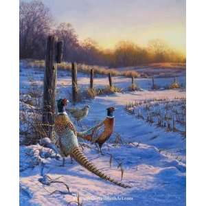  Darrell Bush   Fenceline Pheasants Giclee on Paper Open 