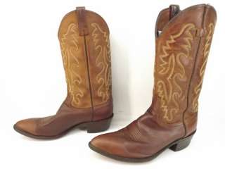 Mens cowboy boots brown leather Dan Post 9.5 D western embroidered 