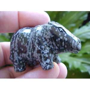   E7908 Gemqz Snowflake Obsidian Carved Hippo Cute  