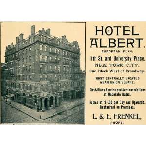  1904 Ad Hotel Albert 11th Street Broadway NY L E Frenkel 
