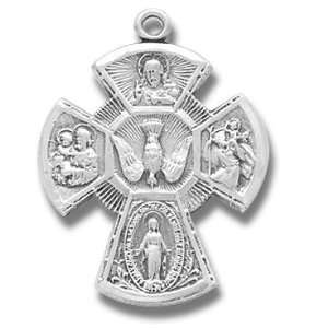  Sterling Silver Medal Large 4 Way Jesus Mary St. Joseph St 