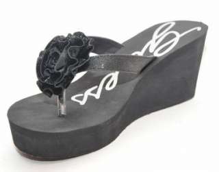GUESS Sable Black Wedge Flip Flop Sandals Womens Shoes 9 M  