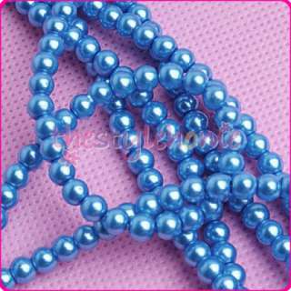 30 Inch 6mm Royal Blue Round Glass Pearl Loose Beads  