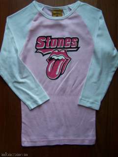 NEW! ROLLING STONES BASEBALL STYLE T TEE SHIRT TOP PINK RETRO ROCK 