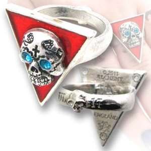  Banderas De Los Muertos Skull Ring with Red Enamelling and 