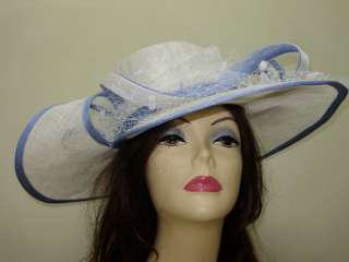 Kentucky Derby Hat BLUE WHITE Tea Dress Belmont Hats  