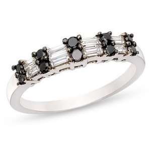    1/2 Carat White and Black Diamond 14K White Gold Ring: Jewelry