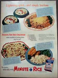1950 fish & dessert recipes w/ Minute Rice vintage ad  