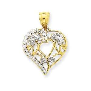  14k Yellow & Rhodium Diamond cut Heart Pendant: Jewelry