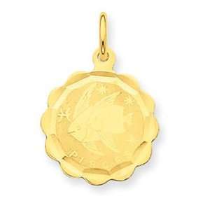  14k Yellow Gold Satin Polished Engraveable Pisces: Jewelry