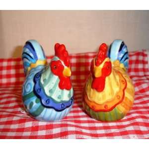 Set of 2 Rooster Salt and Pepper Shakers Ceramic Blue:  