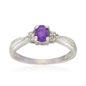  Sterling Silver Oval Shaped Amethyst Ring, Size 9: Jewelry