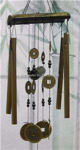 Feng Shui Chinese Lucky Wood Brass Coin Wind Chime Wealth Fortune 