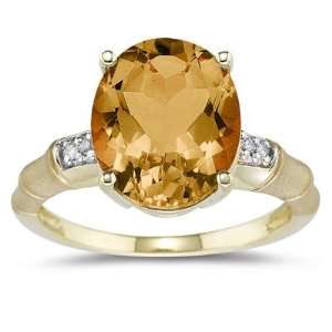  3.97 Carat Citrine and Diamond Ring in 14K Yellow Gold 