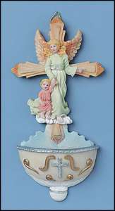 GUARDIAN ANGEL HOLY WATER FONT WITH HOLY WATER BOTTLE  