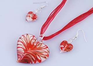 HOT Charming 6SETS Heart Murano Lampwork Glass Pendant Necklace 