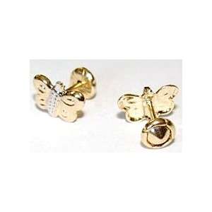   18K SKILLUS 2 Tone Gold Butterfly Stud Earrings, Ages 6 mths   3 Years