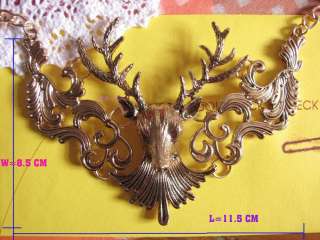Steampunk Gothic Vintage Style Necklace Pendant Golden Tone Deer Face 