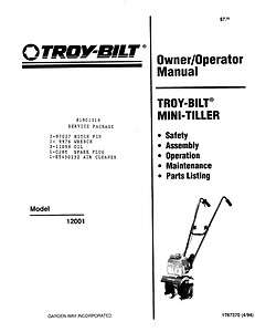 Troy Bilt mini Tiller 12001 (C) Manual Instructions User Book  
