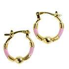 Gold 18k GF Hoop Earrings Resin Baby Pink Ball Curly Girl kids 14mm