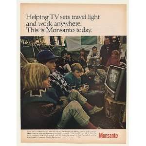  1967 Family Camping Portable TV Monsanto Silicon Print Ad 