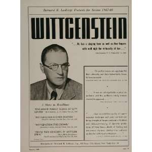  1947 Paul Wittgenstein One Armed Pianist Booking Ad 